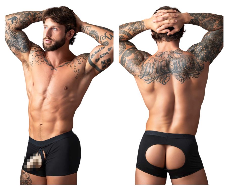 Male Power Men's Underwear 162-304 Open Ended Moonshine Short Open Front Elastic Cock Ring Color Black
