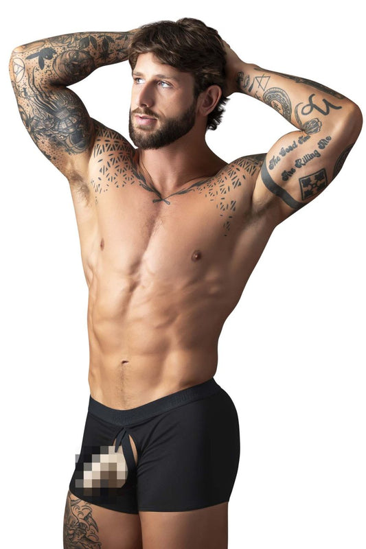 Male Power Men's Underwear 162-304 Open Ended Moonshine Short Open Front Elastic Cock Ring Color Black
