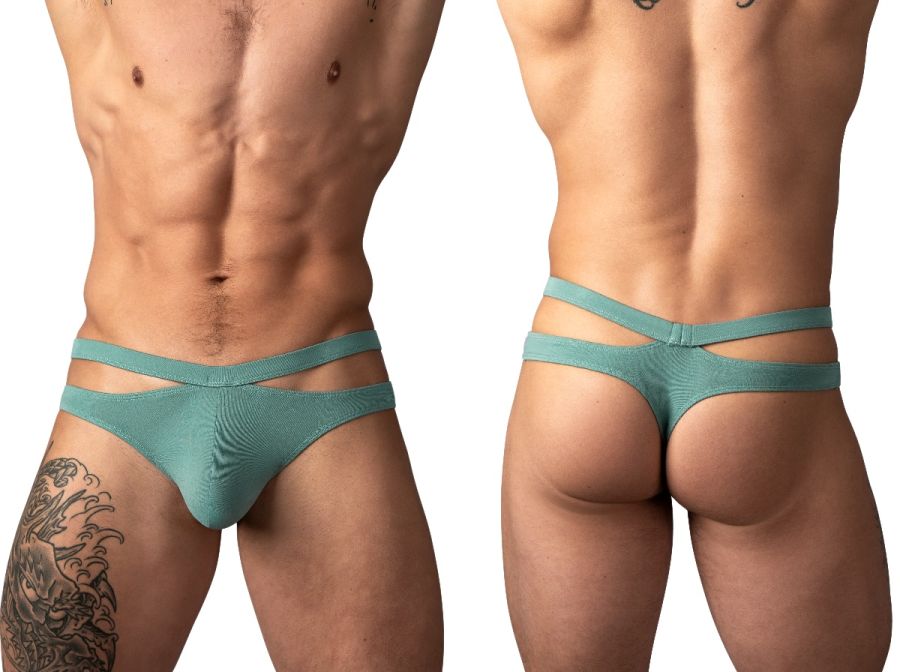 Male Power Men's Underwear 237-308 Eco Cozy Cutout Thong Color Green