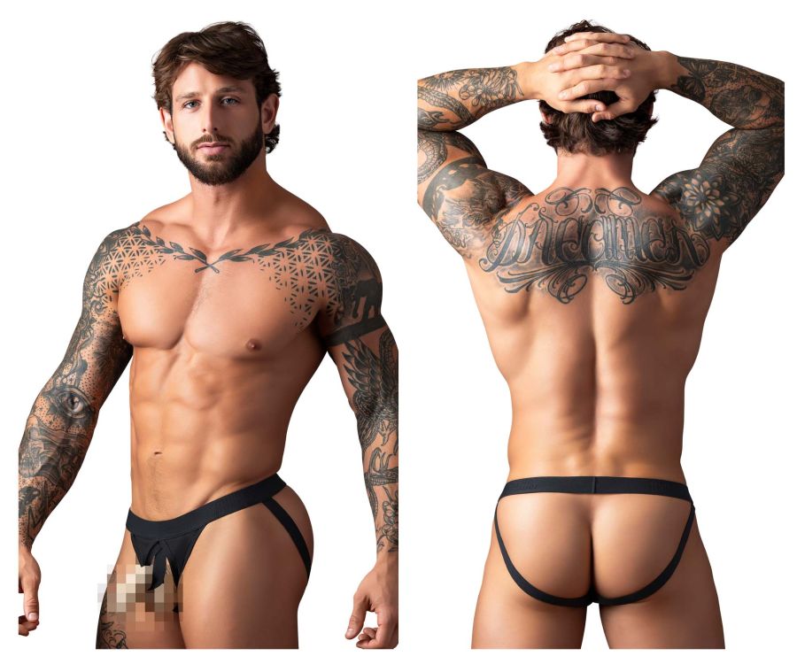 Male Power Men's Underwear 348-304 Open Ended Jock Open Front Elastic Cock Ring Color Black