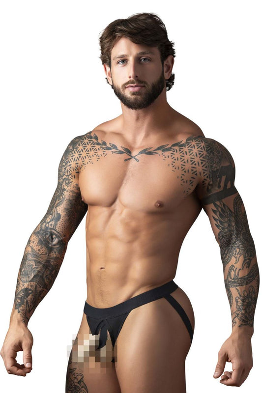 Male Power Men's Underwear 348-304 Open Ended Jock Open Front Elastic Cock Ring Color Black