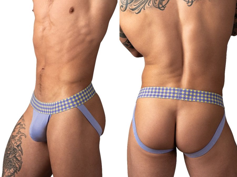 Male Power Men's Underwear 350-306 So Comfy Gingham Jockstrap in Purple Color Purple