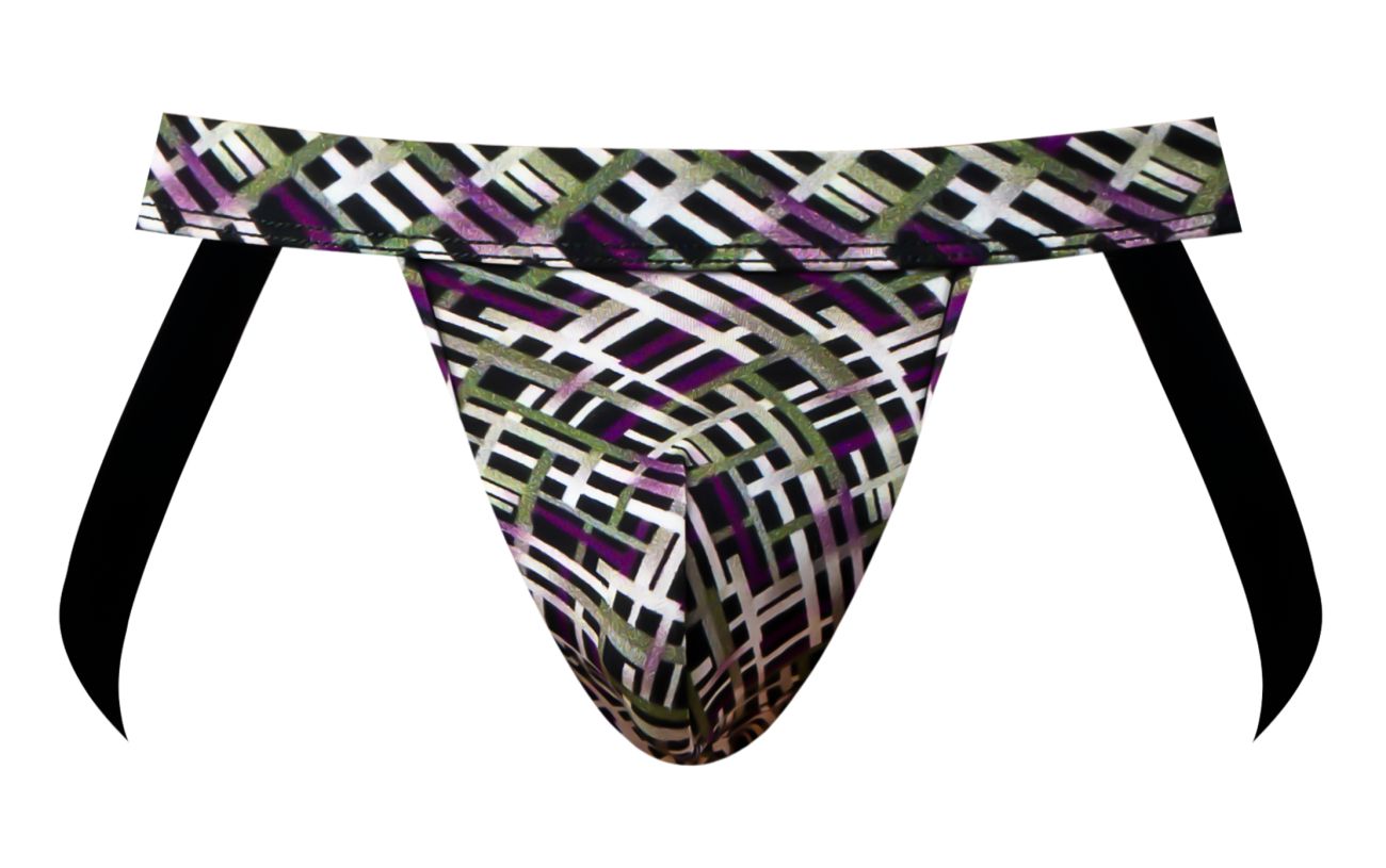 Male Power Men's Underwear 351-303 Gridlocked Strappy Ring Jock Color Printed