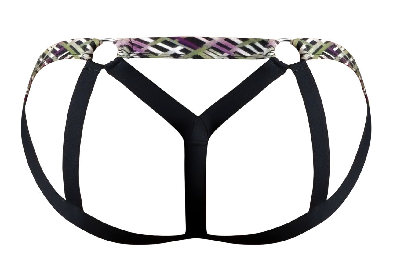 Male Power Men's Underwear 351-303 Gridlocked Strappy Ring Jock Color Printed