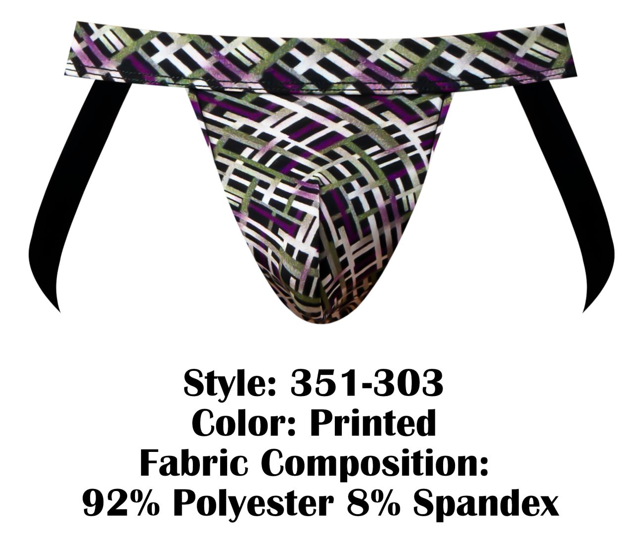 Male Power Men's Underwear 351-303 Gridlocked Strappy Ring Jock Color Printed