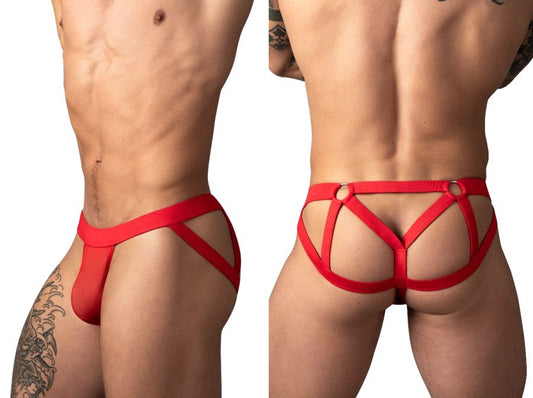 Male Power Men's Underwear 352-307 Mesh 2 Strappy Ring Jockstrap Color Red