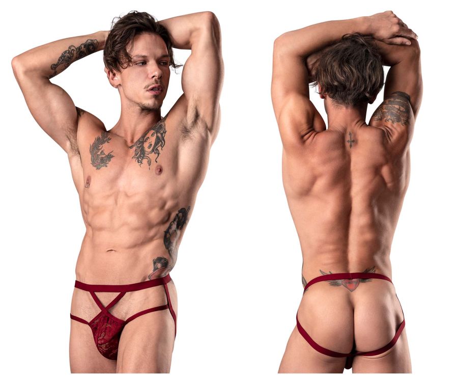 Male Power Men's Underwear 394-289 Lucifer Strappy Jock Color Burgundy