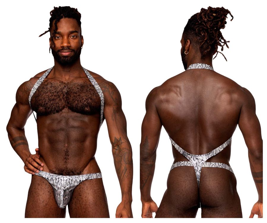 Male Power Men's Underwear 404-282 S-naked Shoulder Sling Harness Thong Color Silver-Black