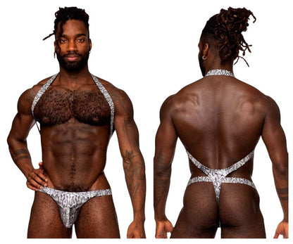 S-naked Shoulder Sling Harness Silver-Black Thong - view 1