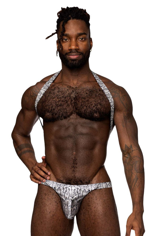 Male Power Men's Underwear 404-282 S-naked Shoulder Sling Harness Thong Color Silver-Black
