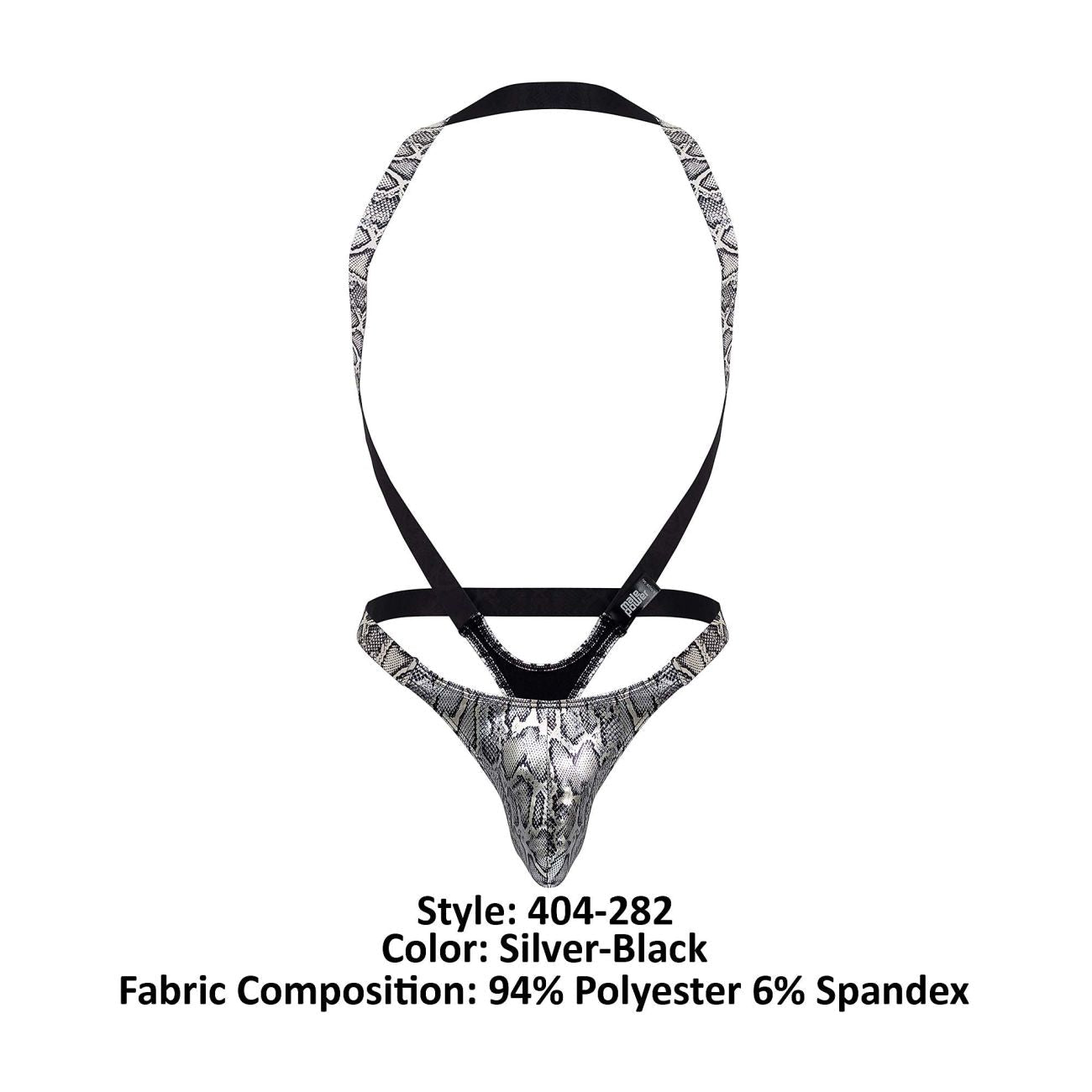 Male Power Men's Underwear 404-282 S-naked Shoulder Sling Harness Thong Color Silver-Black