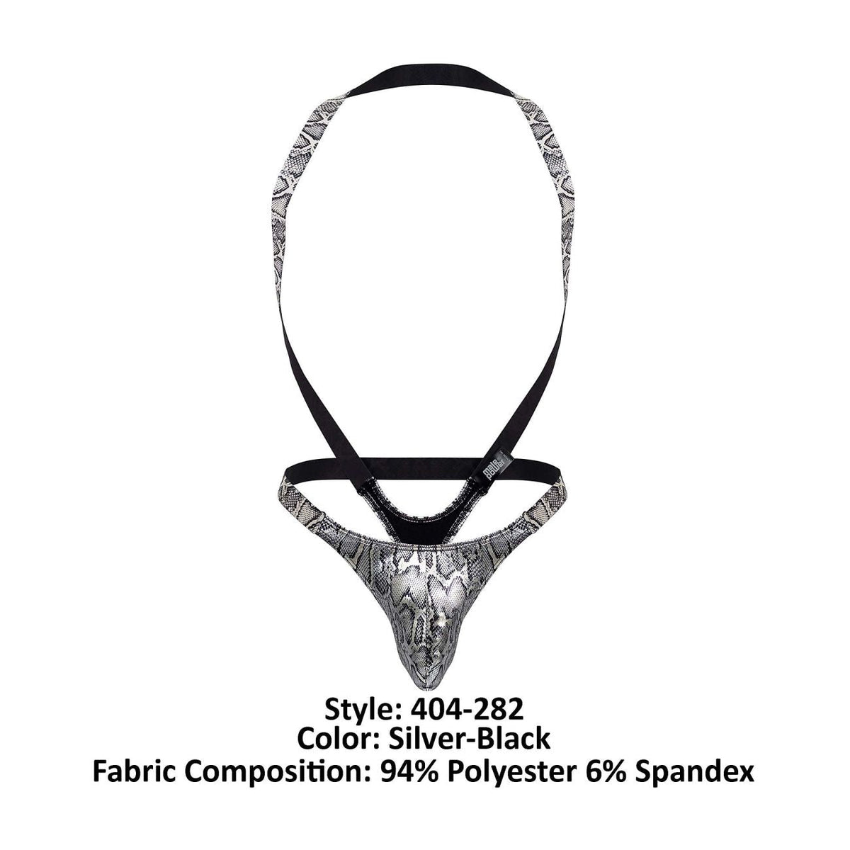 Male Power S-naked Shoulder Sling Harness Thong - Silver-Black