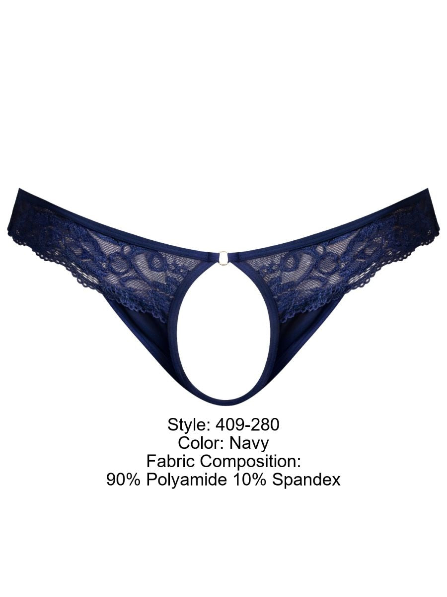 Sassy Open Ring Navy Lace Thong - view 6