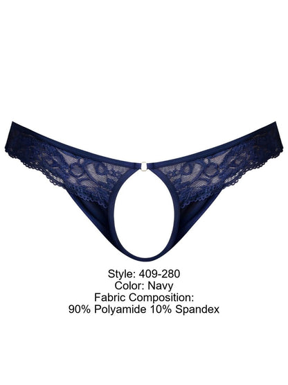 Sassy Open Ring Navy Lace Thong - view 6