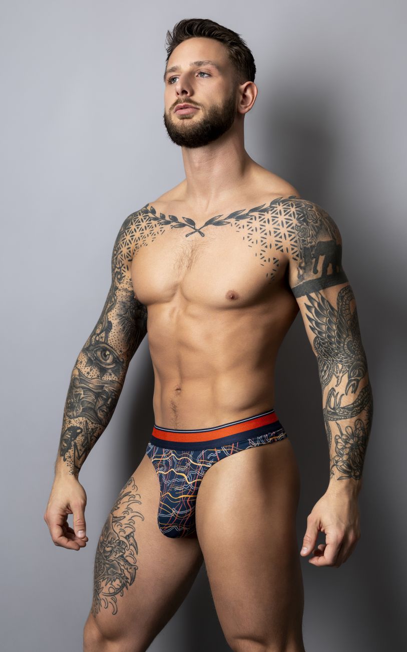 Male Power Men's Underwear 412-299 Soo Cumfy Thong Color Navy-Orange