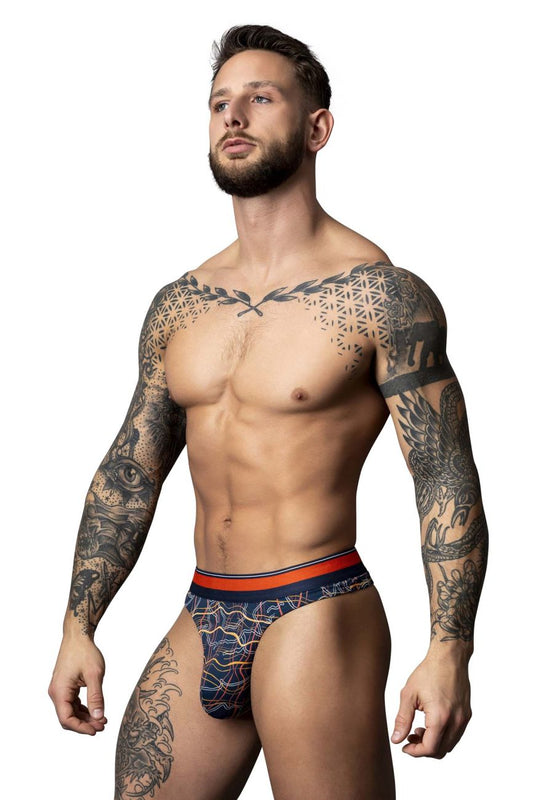 Male Power Men's Underwear 412-299 Soo Cumfy Thong Color Navy-Orange