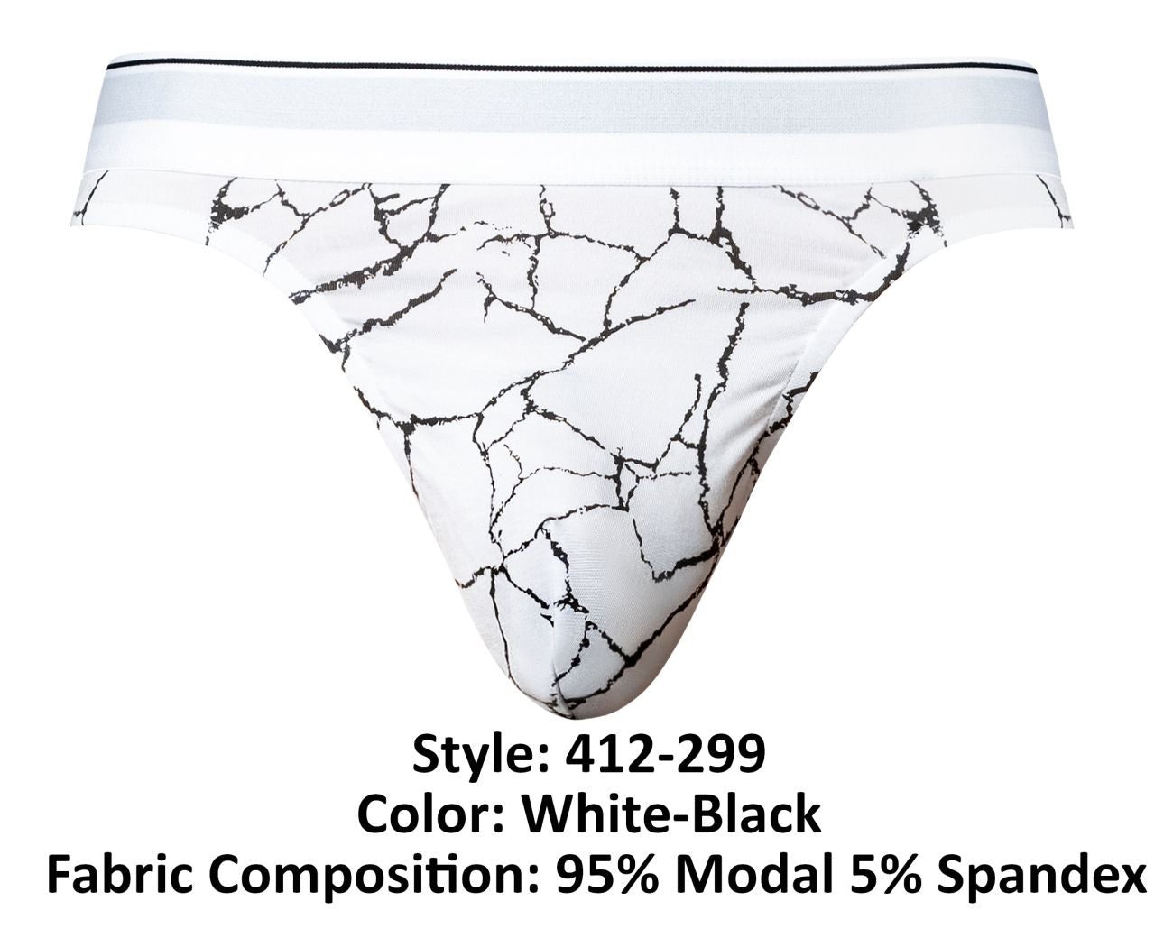 Male Power Men's Underwear 412-299 Soo Cumfy Thong Color White-Black