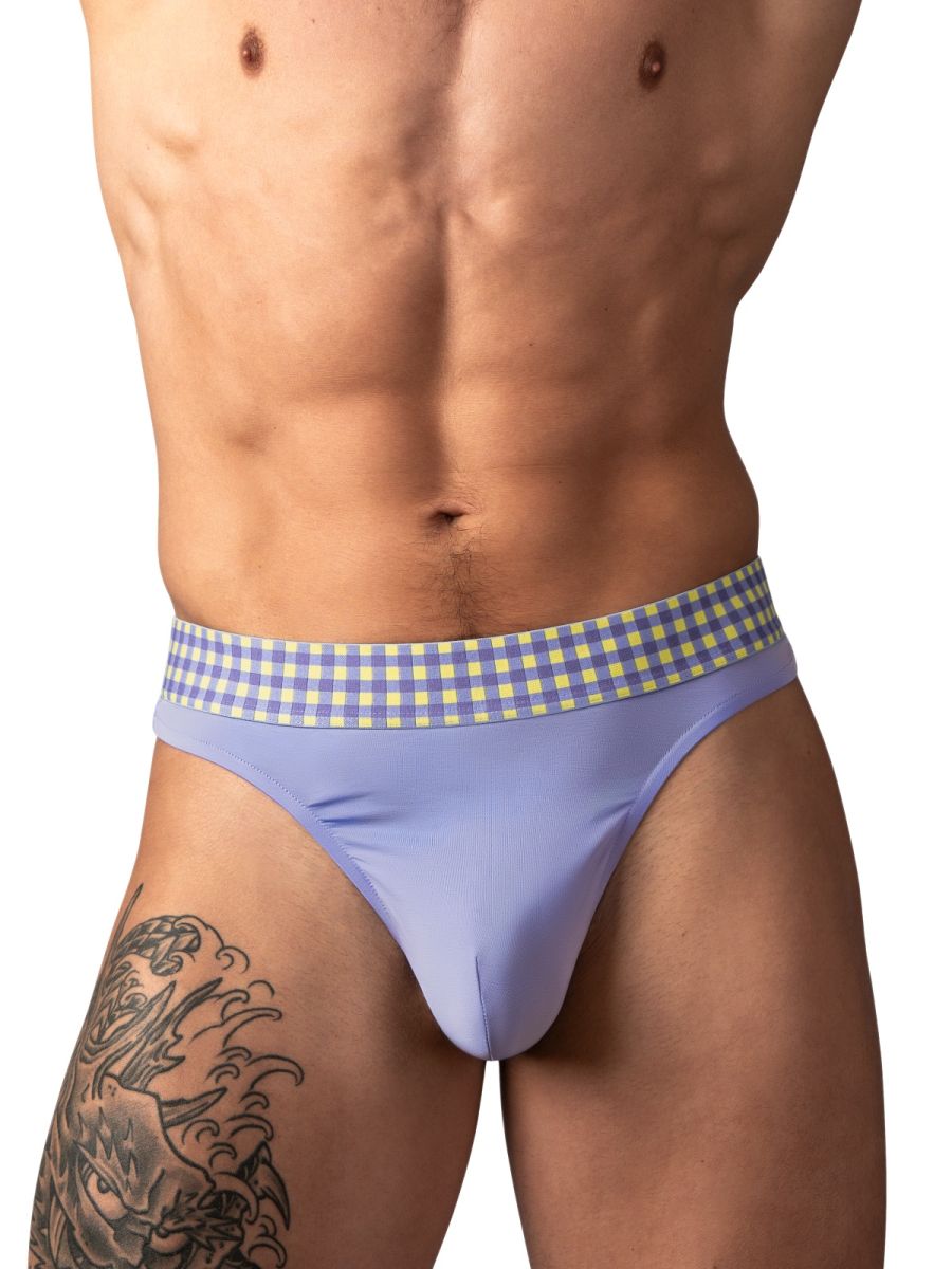Male Power Men's Underwear 413-306 So Comfy Gingham Thong in Purple Color Purple