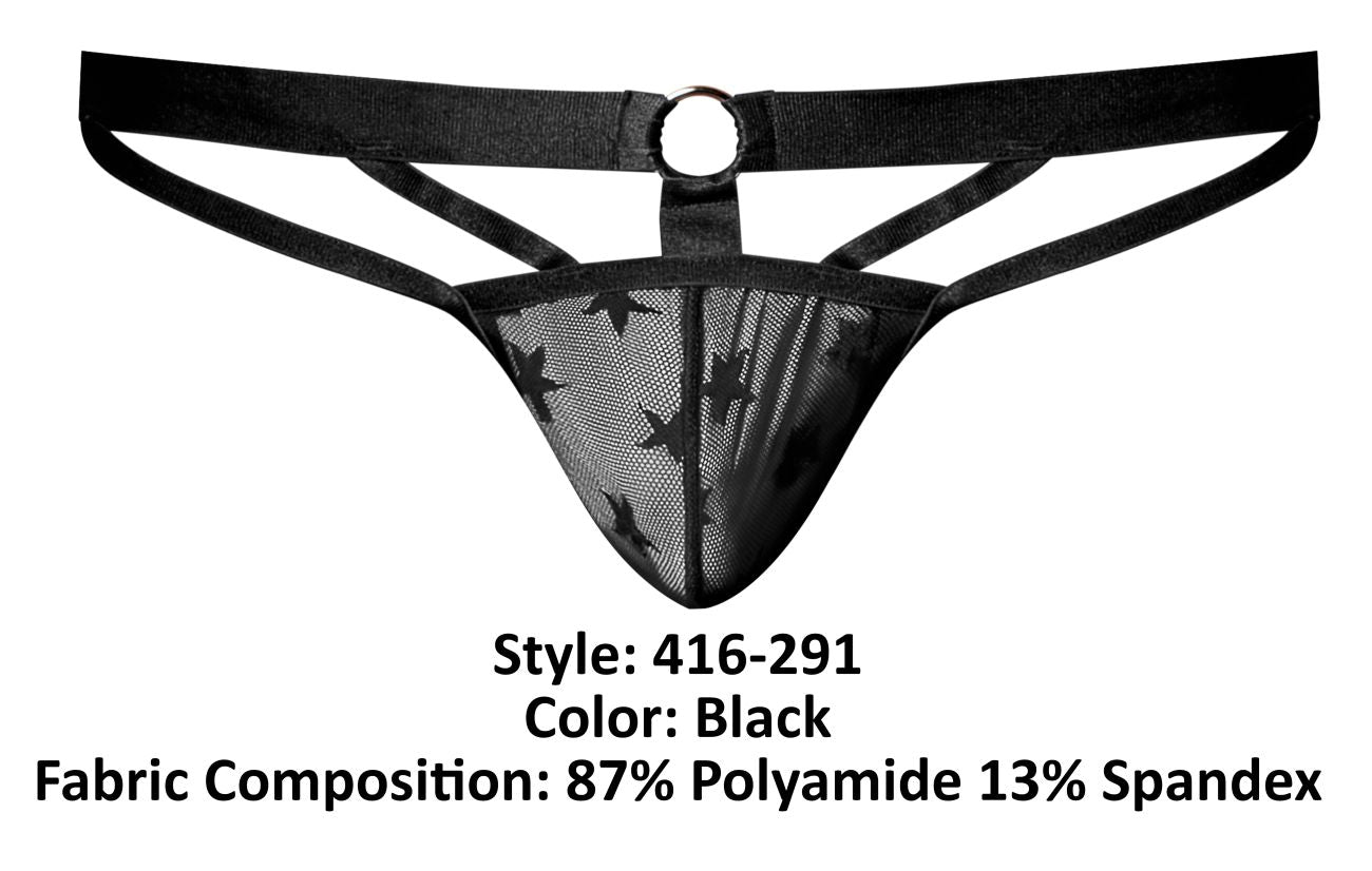 Male Power Men's Underwear 416-291 Love Star Thong with Ring Color Black