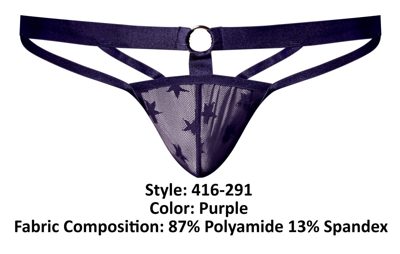 Male Power Men's Underwear 416-291 Love Star Thong with Ring Color Purple