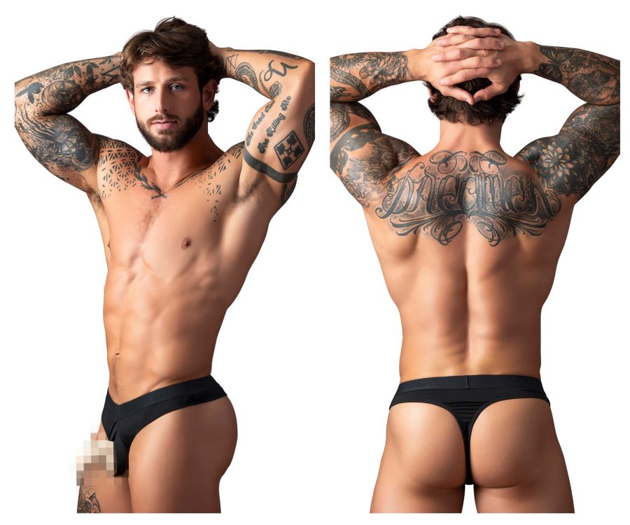 Male Power Men's Underwear 417-304 Open Ended Thong Open Front Elastic Cock Ring Color Black