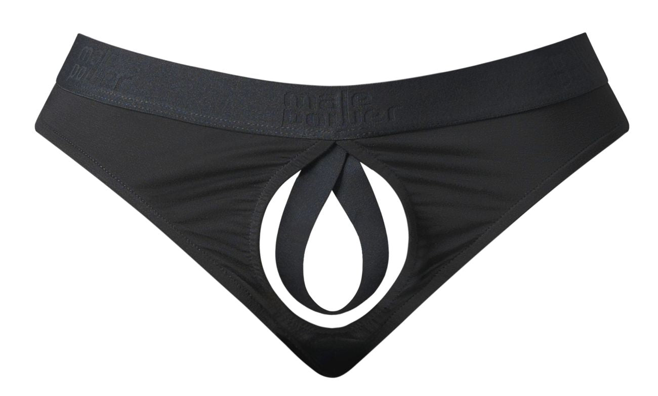Male Power Men's Underwear 417-304 Open Ended Thong Open Front Elastic Cock Ring Color Black