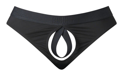 Male Power Men's Underwear 417-304 Open Ended Thong Open Front Elastic Cock Ring Color Black