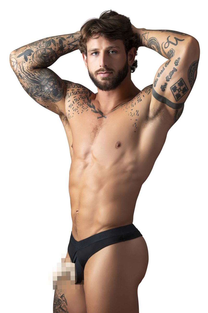 Male Power Men's Underwear 417-304 Open Ended Thong Open Front Elastic Cock Ring Color Black