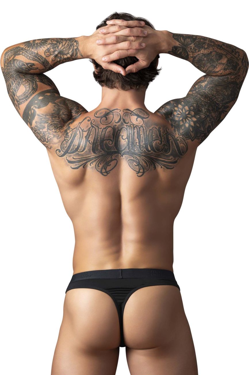 Male Power Men's Underwear 417-304 Open Ended Thong Open Front Elastic Cock Ring Color Black