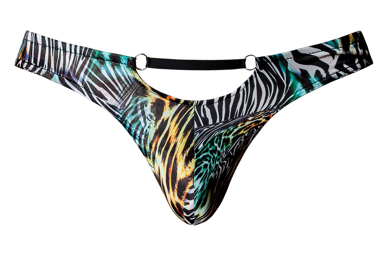 Male Power Men's Underwear 439-295 Go Wild Thong with 2 Rings Color Multi Animal