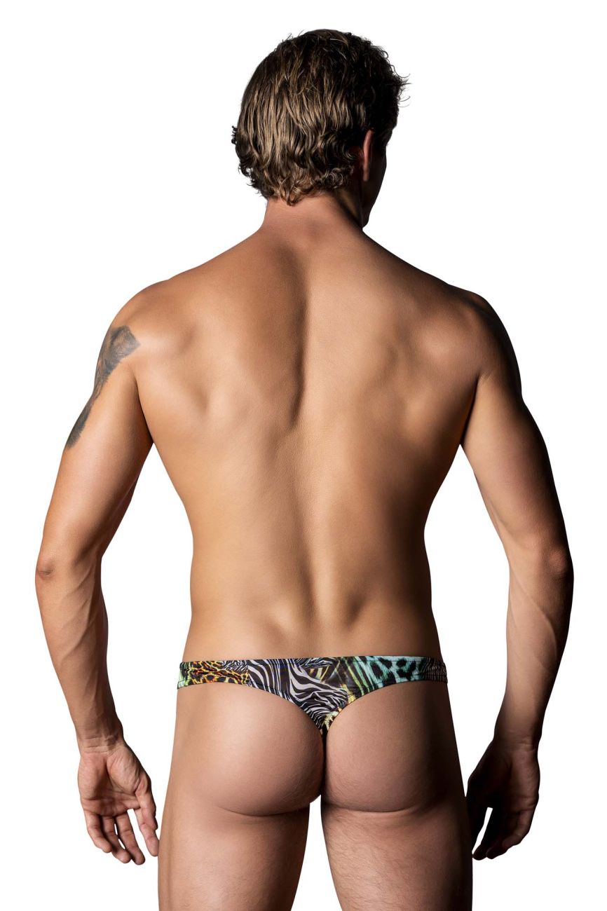 Male Power Men's Underwear 439-295 Go Wild Thong with 2 Rings Color Multi Animal