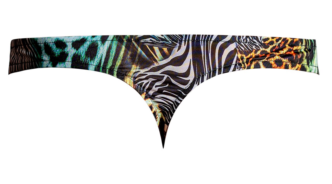 Male Power Men's Underwear 439-295 Go Wild Thong with 2 Rings Color Multi Animal