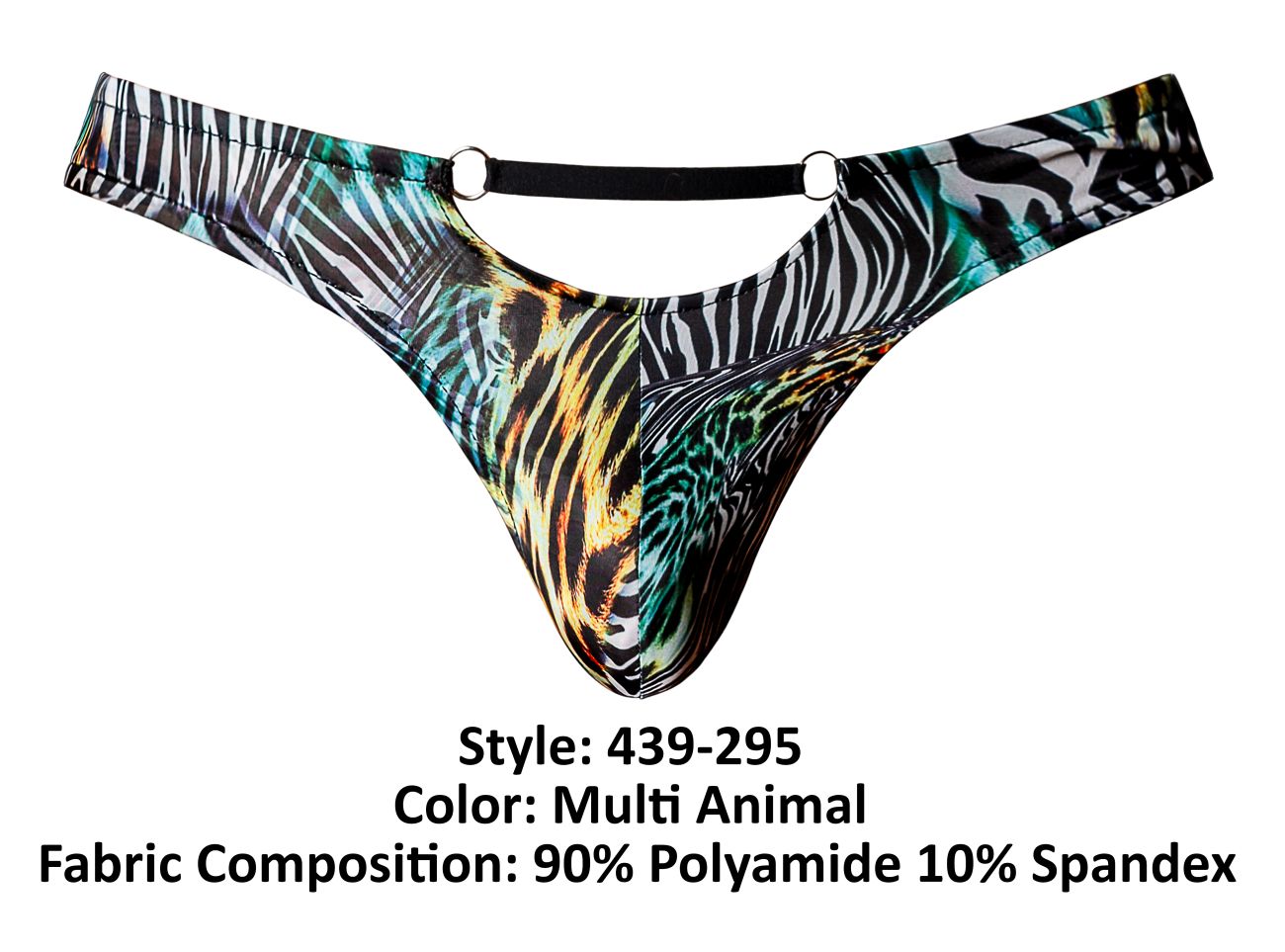 Male Power Men's Underwear 439-295 Go Wild Thong with 2 Rings Color Multi Animal