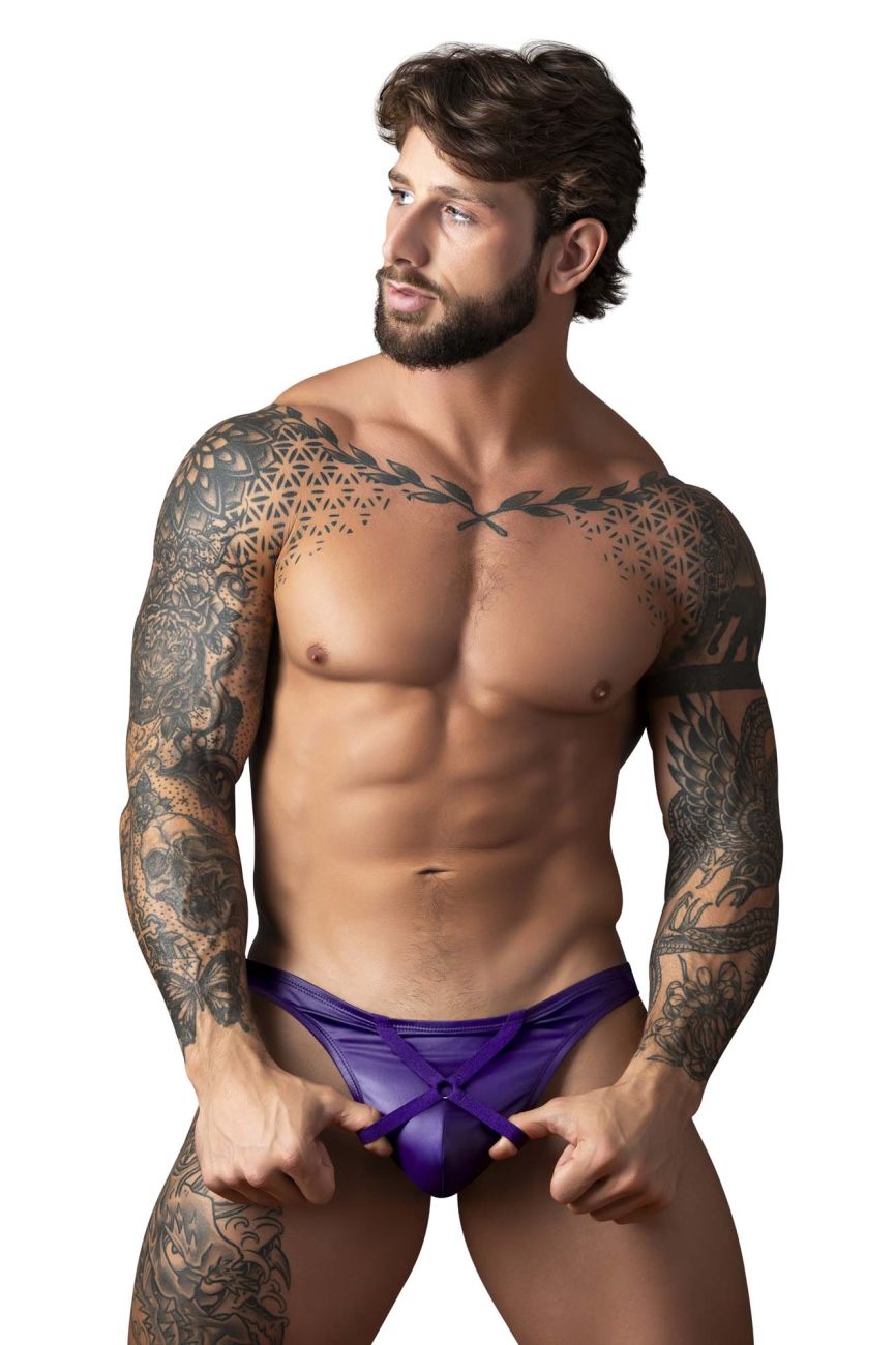Male Power Men's Underwear 447-302 Eggplant Crossover Thong Color Plum