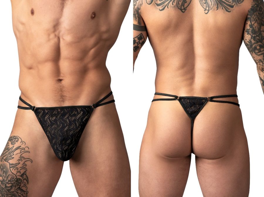 Male Power Men's Underwear 456-305 Ripple Micro V-String Thong Color Black
