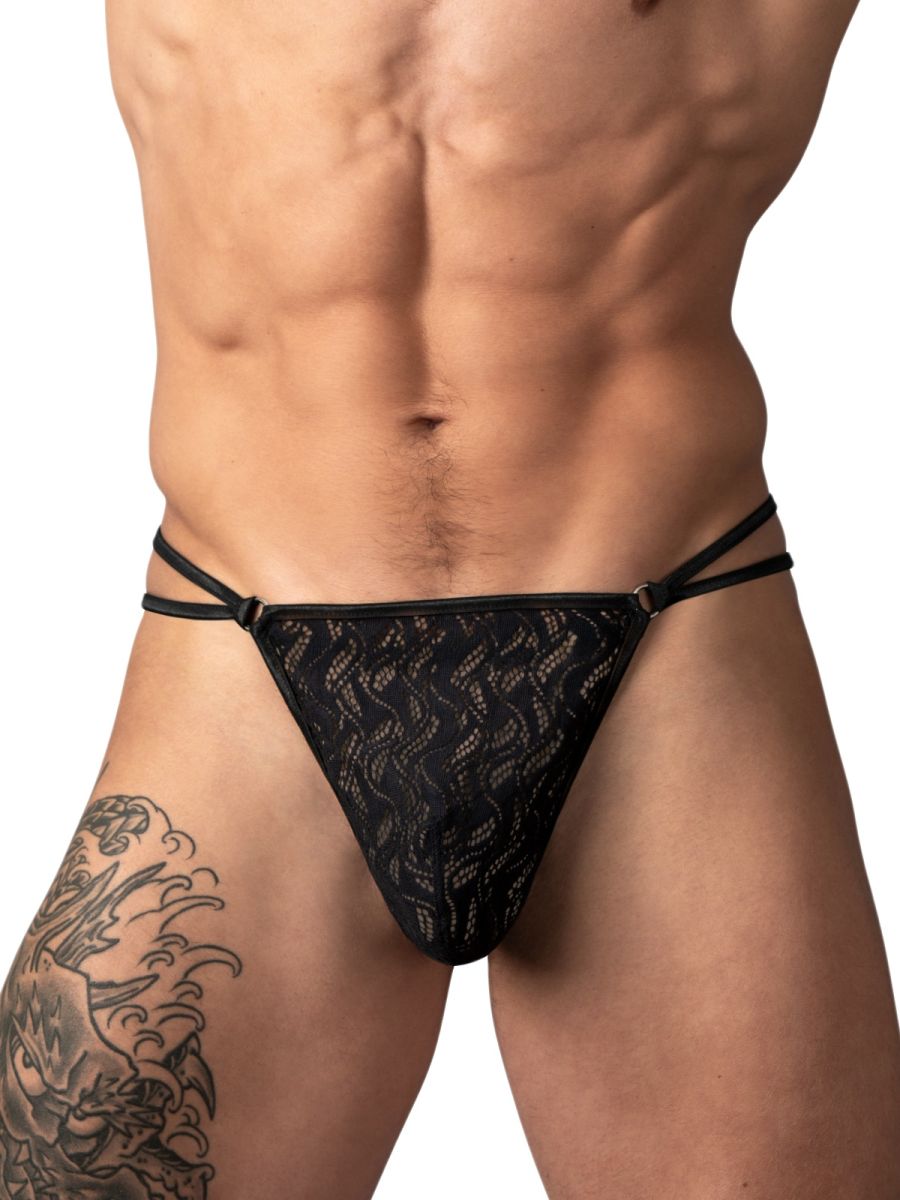 Male Power Men's Underwear 456-305 Ripple Micro V-String Thong Color Black