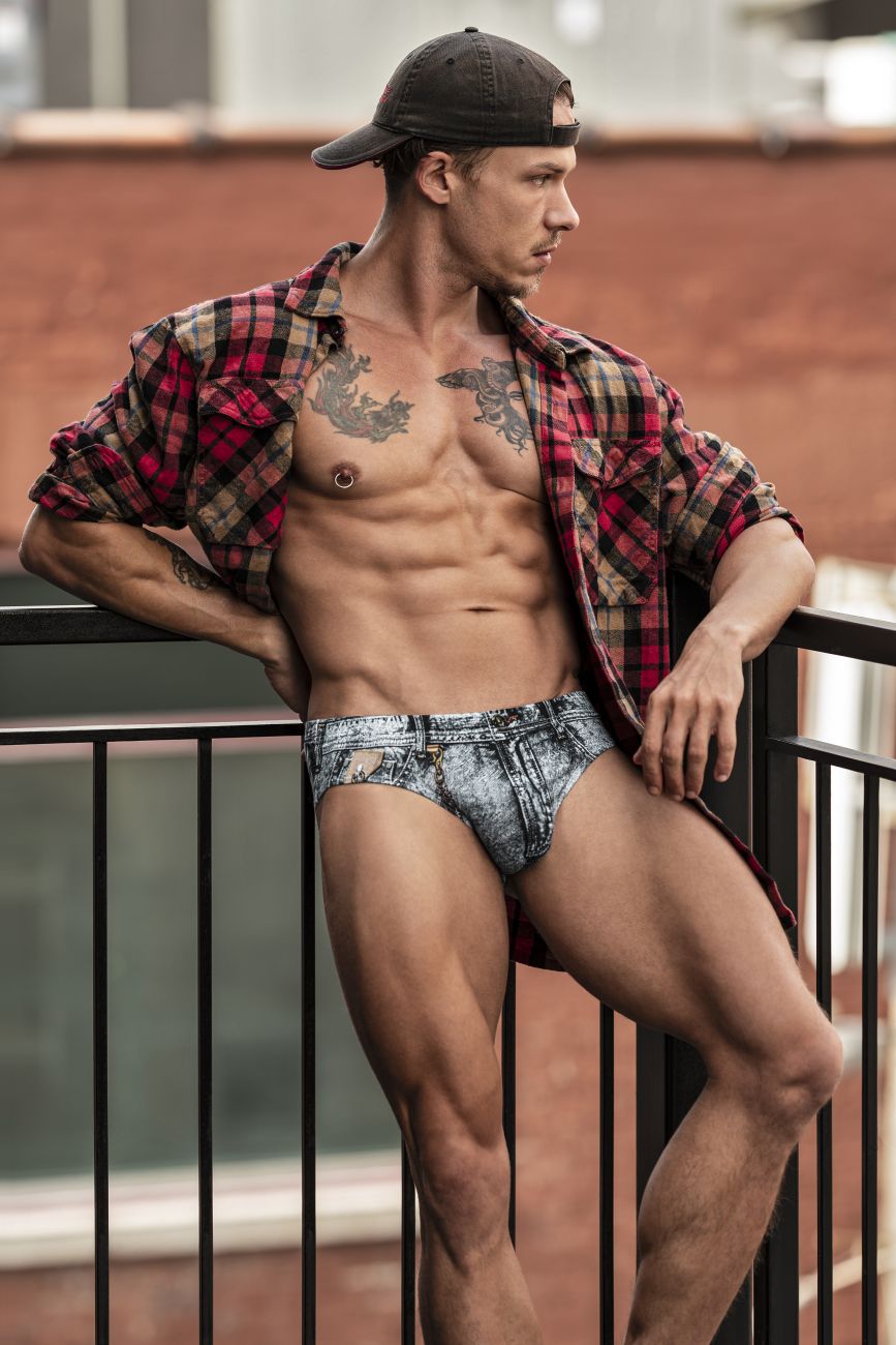 Male Power Men's Underwear 486-286 Dirty Denim Bikini Color Denim Print