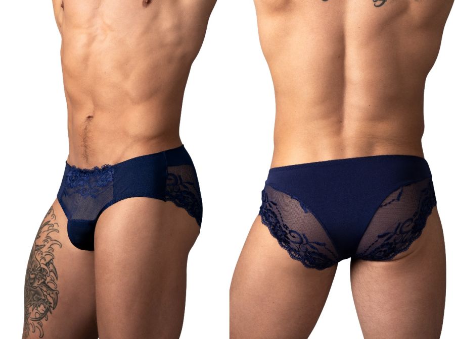 Male Power Men's Underwear 492-280 Sassy Lace Bikini Sold Pouch Color Navy