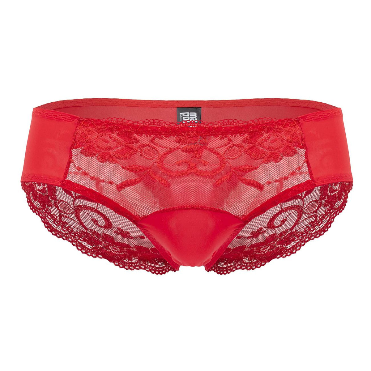 Male Power Sassy Lace High-Waisted Bikini with Sheer Mesh Pouch – Red