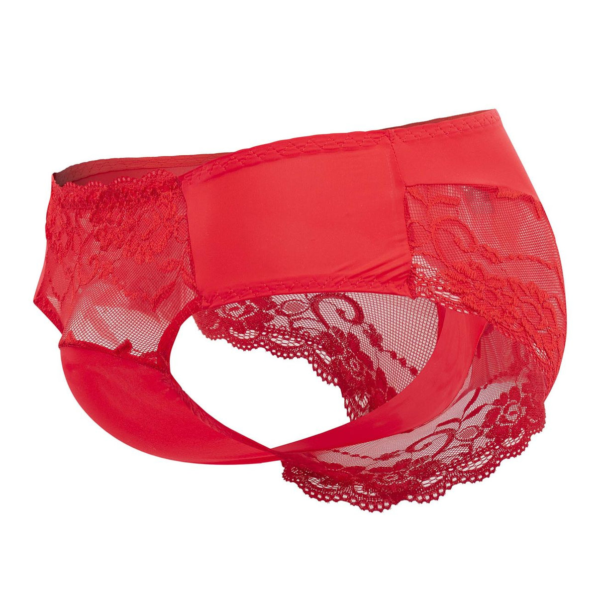 Male Power Sassy Lace High-Waisted Bikini with Sheer Mesh Pouch – Red