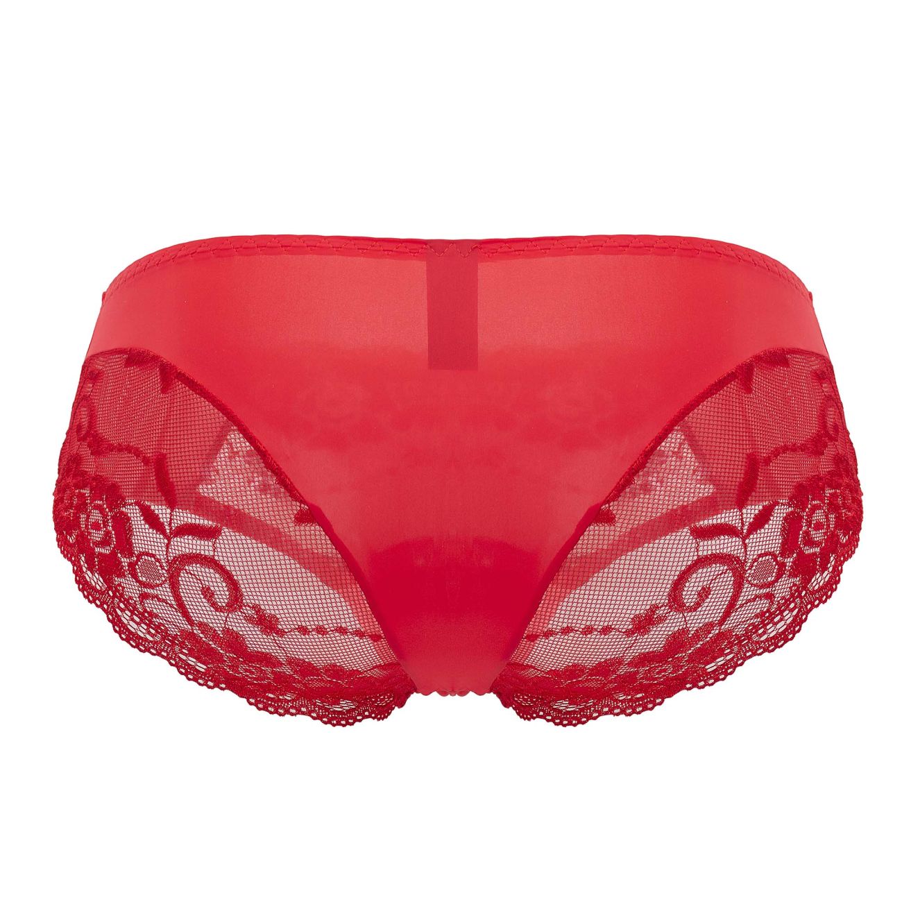 Male Power Men's Underwear 492-280 Sassy Lace High-Waisted Bikini with Sheer Mesh Pouch – Red
