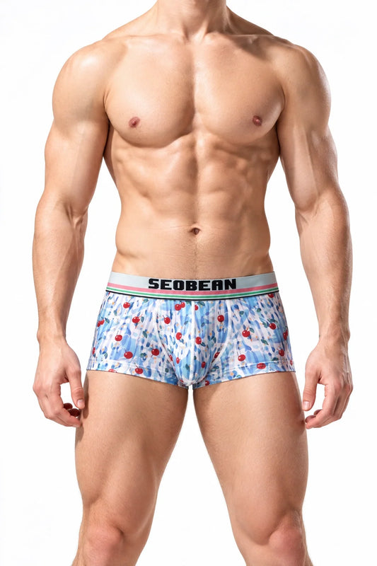 Men’s Cherry Oil Painting Print Boxer Shorts - Soft, Quick-Dry & Breathable - front view