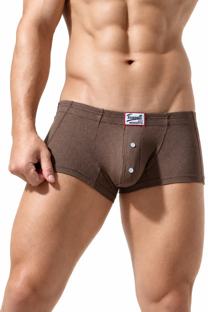 Men's Ribbed Boxer Briefs - Breathable  Solid Color Underwear