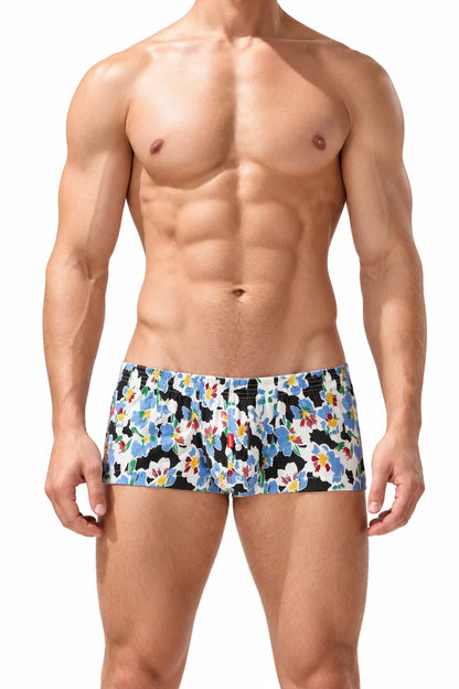 Men's Cotton Boxer Briefs - Botanical Print Breathable Underwear