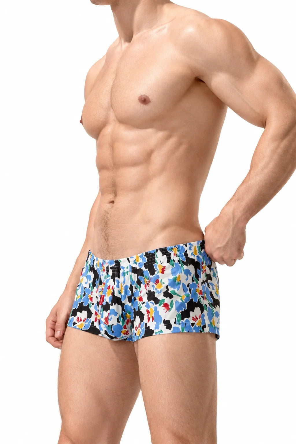 Men's Cotton Boxer Briefs - Botanical Print Breathable Underwear