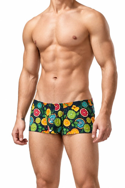Men's Cotton Boxer Briefs - Botanical Print Breathable Underwear