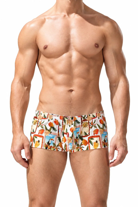 Men's Cotton Boxer Briefs - Botanical Print Breathable Underwear - front view