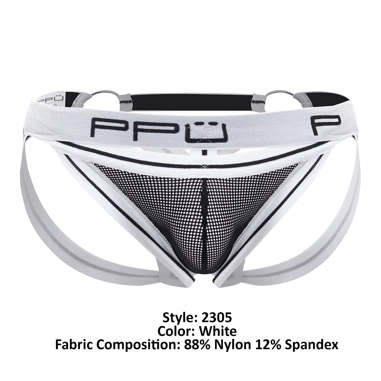 PPU Men's Underwear 2305 Mesh Jockstrap Color White