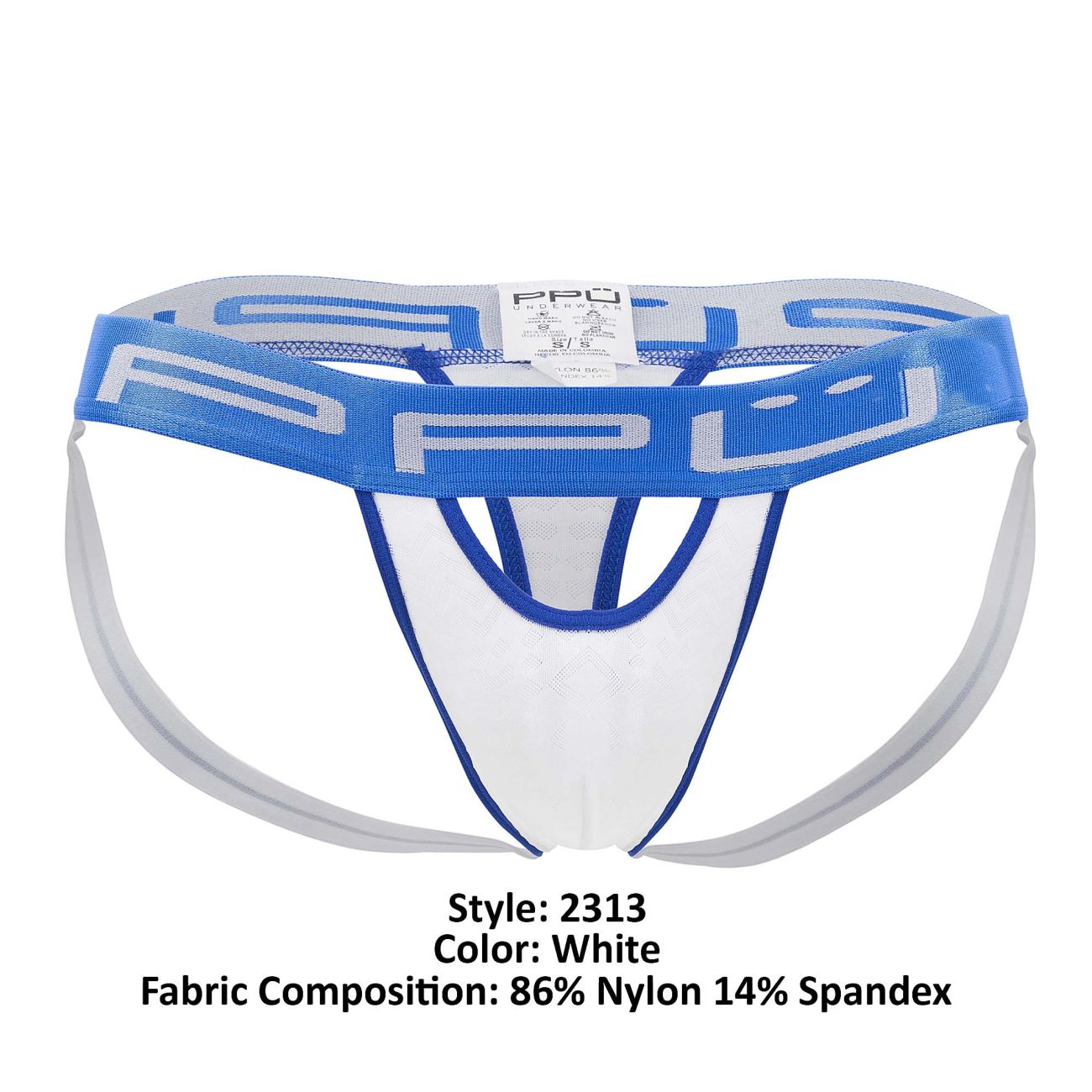 PPU Men's Underwear 2313 Peek-a-boo Jockstrap Color White