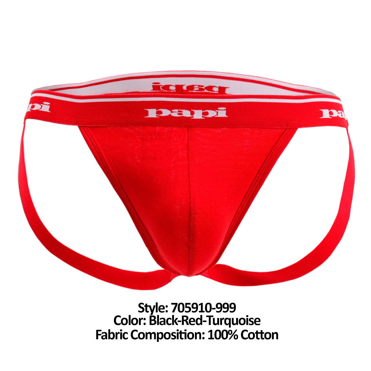 Papi Men's Underwear 705910-999 3PK 1X1 Rib Jockstrap Color Black-Red-Turquoise